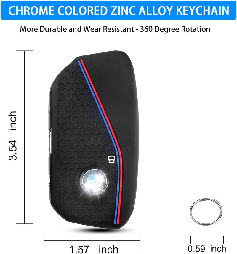 QBUC 2PCS for BMW Key Fob Cover, Soft Silicone Key Case for BMW 2024 2023 2025 7 Series IX I5 M60 X5 X7 X6 IX I7 Car Key Protector with Rings (3 Button,Black) - Image 3